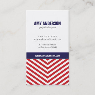 Red & Navy Blue Modern Chevron Stripes Business Card