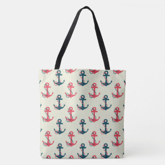 Red & Navy Blue Nautical Anchor Large Tote
