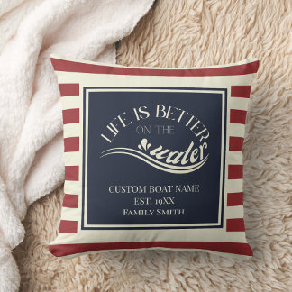 Red navy blue striped boat name  cushion