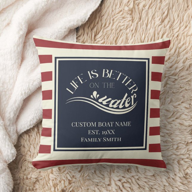 Red navy blue striped boat name  cushion (Creator Uploaded)