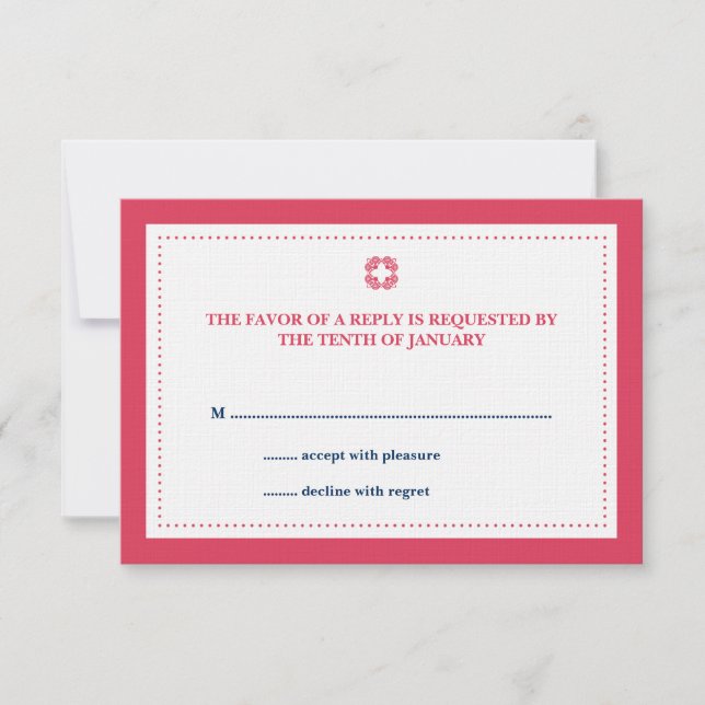 Red navy dotted border wedding rsvp response (Front)