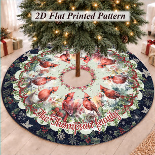 Red navy festive cardinals floral christmas custom brushed polyester tree skirt