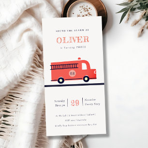 Red Navy Fire Truck Engine Any Age Birthday Invite