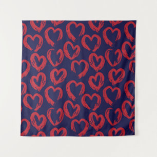 Red Navy Heart shaped Valentine’s Day seamless pat Tapestry