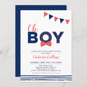 Red & Navy   Modern Typography Boy Baby Shower Invitation
