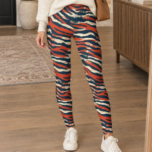 Red Navy Retro Tiger Stripe Leggings