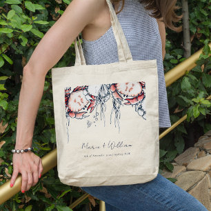 Red Navy Underwater Crab Coral Nautical Wedding Tote Bag