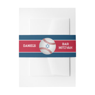 Red, Navy, White Baseball Bar Mitzvah Invitation Belly Band
