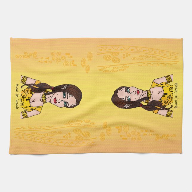 Red Nebula Girl Spirals Tea Towel (Horizontal)