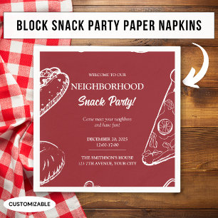 Red Neighbourhood Fun Block Food Snack Party Napkin