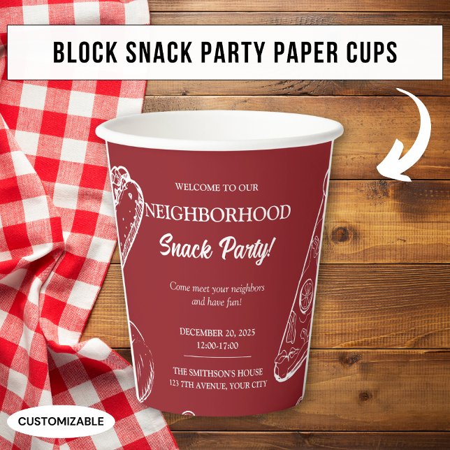 Red Neighbourhood Fun Block Food Snack Party Paper Cups (Creator Uploaded)