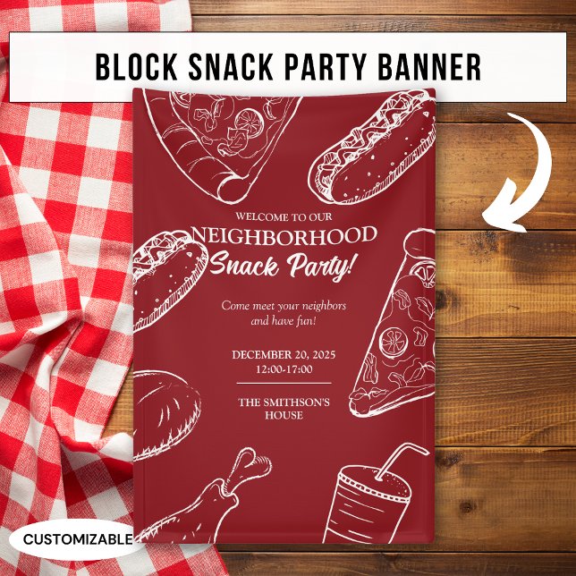 Red Neighbourhood Fun Food Snack Block Party Banner (Creator Uploaded)