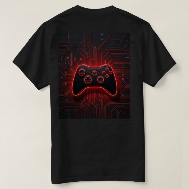 Red Neon Gaming Controller Cyber Circuit Board T-S T-Shirt (Design Back)