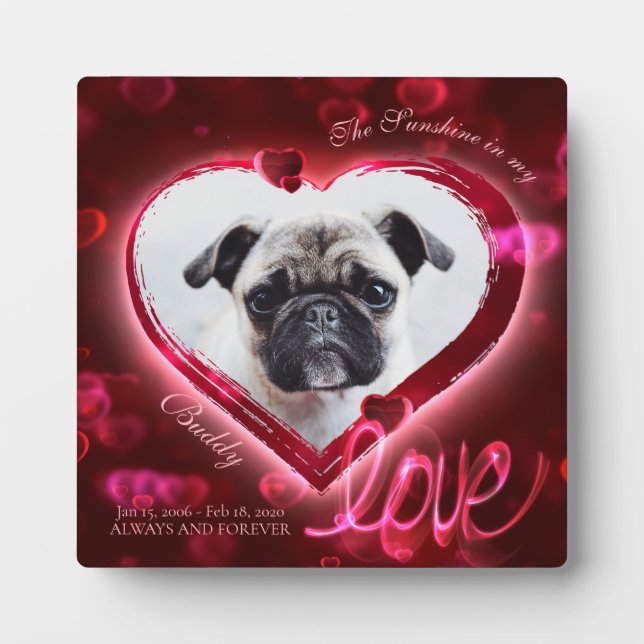 Red Neon Hearts & Love, Custom Pet Photo - Square Plaque (Front)