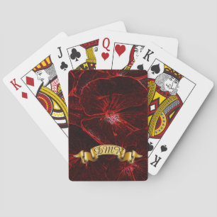 Red Neon Pansies With Monogram Playing Cards