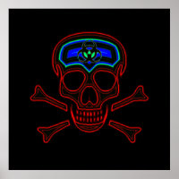 Red Neon Skull & Crossbones Poster