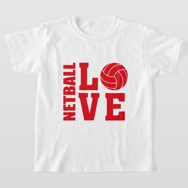 Red Netball Love, Netball T-Shirt (Laydown)