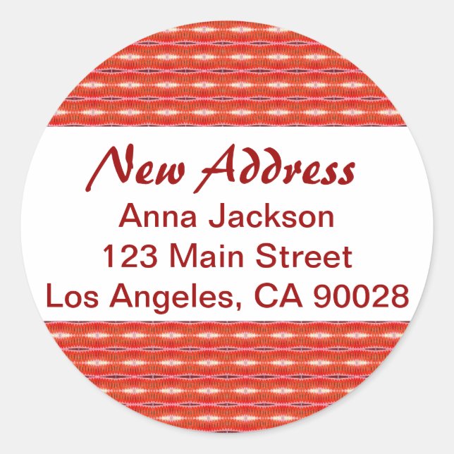 Red New Address Classic Round Sticker (Front)