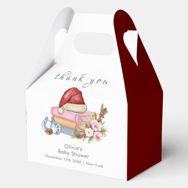 Red New Chapter Begins Winter Floral Baby Shower  Favour Box (Front)