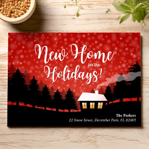 Red New Home for the Holidays house in the forest Invitation