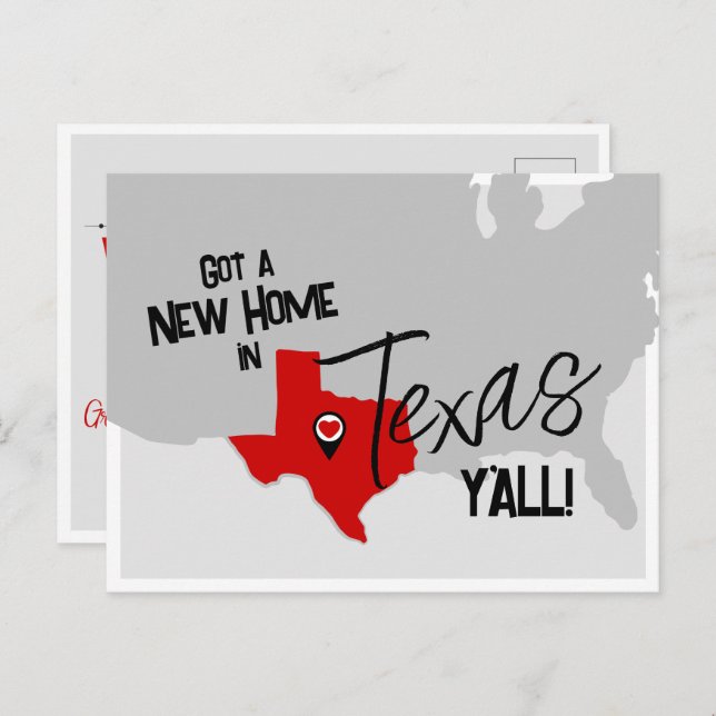 Red New Home in Texas Y'all Moving Postcard (Front/Back)