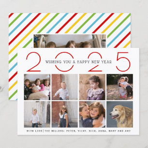 Red New Year 2025 colourful stripes simple photo Holiday Card