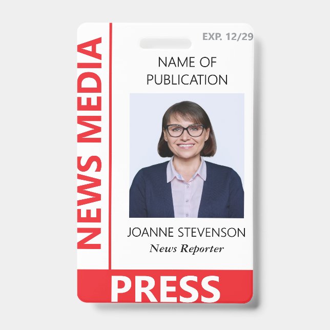 Red News Media Press Photo ID Badge (Front)