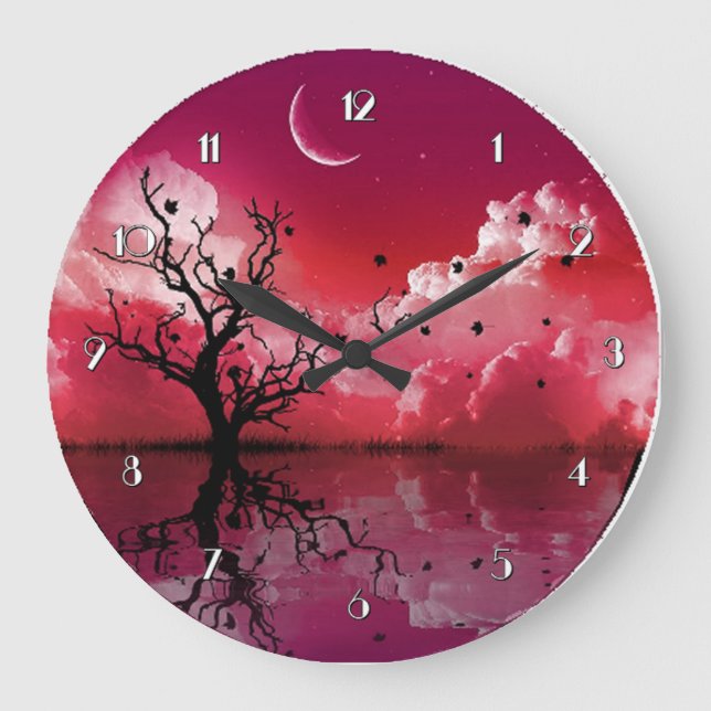 Red Night Sky Reflections Scenic Wall Clock (Front)