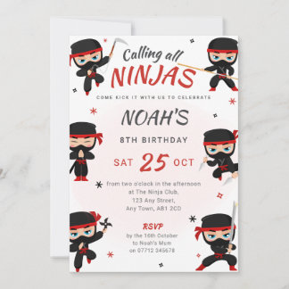 Red Ninja Birthday Invitation - Karate Party