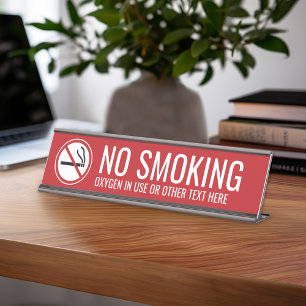 Red - No Smoking Warning Desk Name Plate