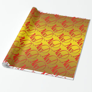 Red Noel on Gold Christmas Wrapping Paper