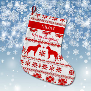 Red Nordic Boxer Dog Christmas Large Christmas Stocking