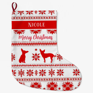 Red Nordic Chihuahua Dog Christmas Large Christmas Stocking