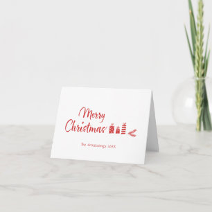 Red Nordic Folk Art Winter Rabbit Christmas Holiday Card