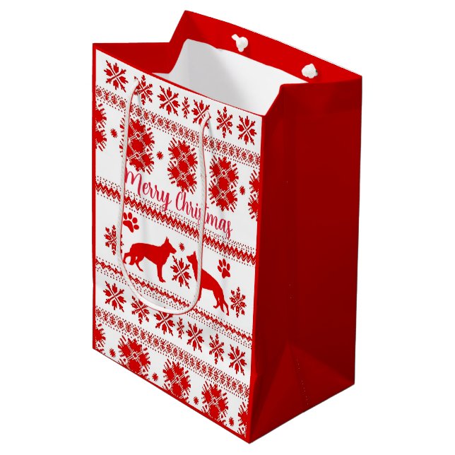 Red Nordic German Shepherd Dog Christmas Medium Gift Bag (Front Angled)