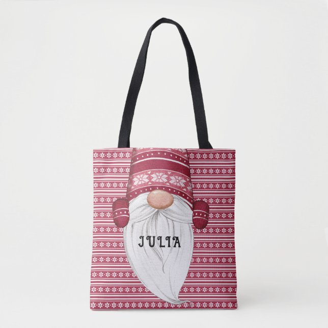 Red Nordic Gnome Personalised Tote Bag (Front)