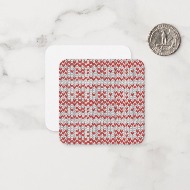 RED NORDIC KNIT 2.5" Square Flat Note Card (Front/Back In Situ)
