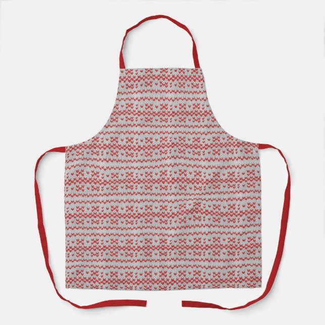 RED NORDIC KNIT All-Over-Print Apron (Front)
