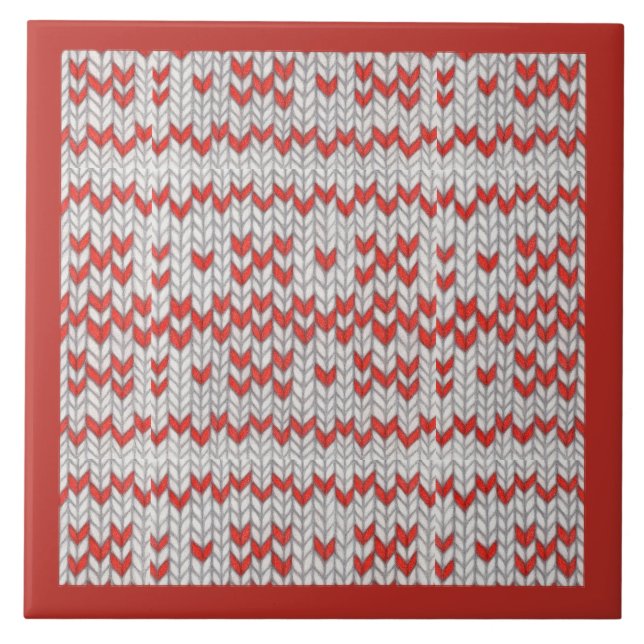 RED NORDIC KNIT Ceramic Tile / Red (Front)