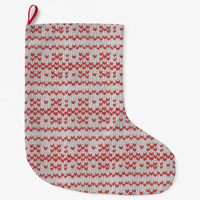 RED NORDIC KNIT Christmas Stocking II (Front)