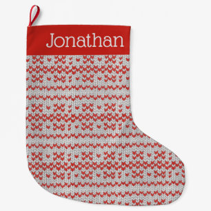 RED NORDIC KNIT Christmas Stocking II + Text