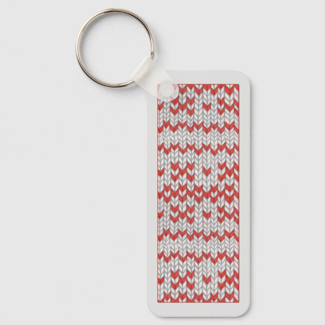 RED NORDIC KNIT Metal Rectangle Keychain / Grey (Front)