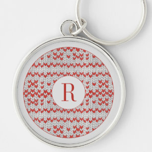 RED NORDIC KNIT Premium Round Keychain + Initial