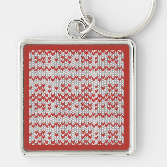 RED NORDIC KNIT Premium Square Keychain / Red (Front)