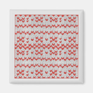 RED NORDIC KNIT Square Magnet / Grey