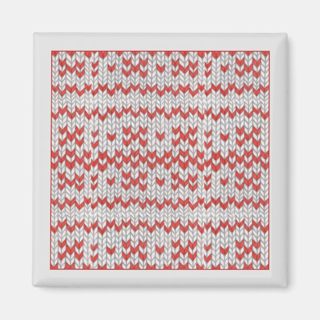 RED NORDIC KNIT Square Magnet / Grey (Front)