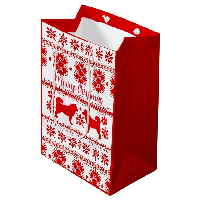 Red Nordic Malamute Dog Christmas Medium Gift Bag (Front Angled)