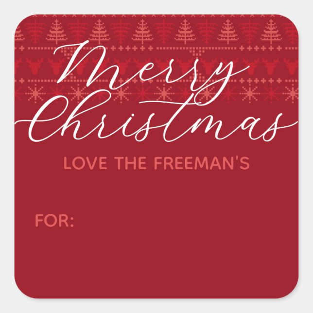 Red Nordic Merry Christmas Gift Sticker (Front)