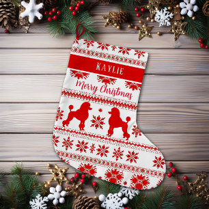 Red Nordic Poodle Dog Christmas Large Christmas Stocking