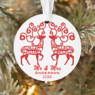 Red Nordic Reindeer Custom Couple's Ornament